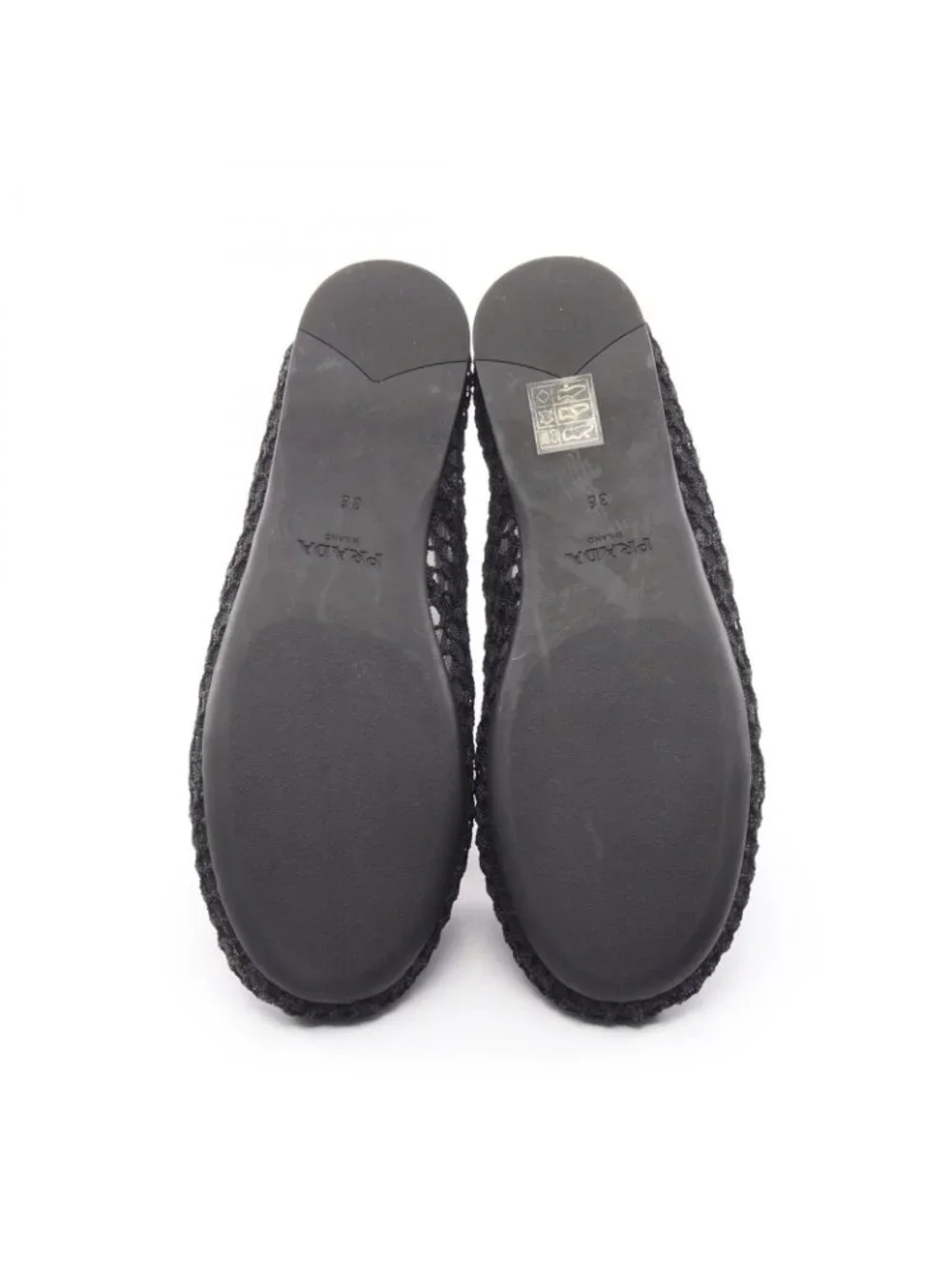 Prada Pumps Macrame Mesh Black Leather Ballet Shoes